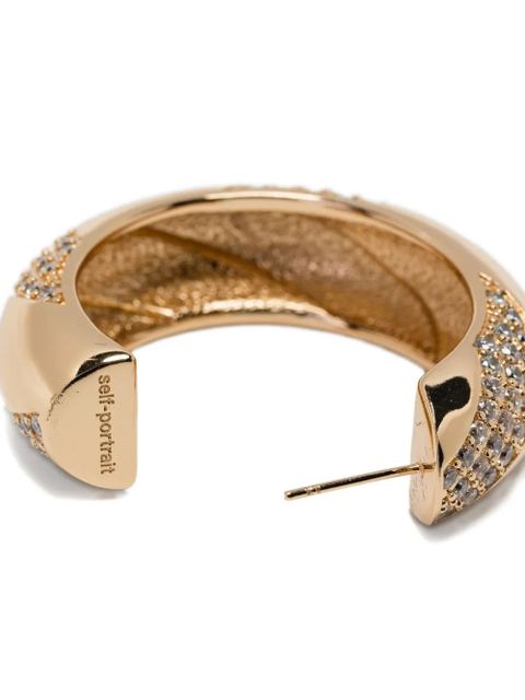 Self-Portrait twisted pave earrings - Gold