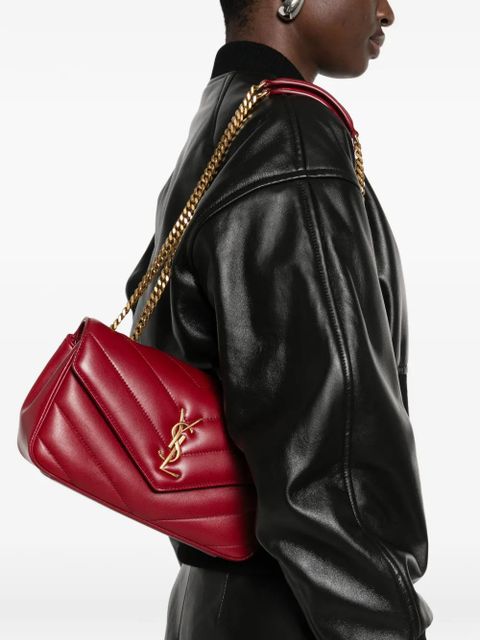 Saint Laurent small Loulou chevron-quilted chain-strap shoulder bag - Red - zdjęcie produktu nr 2