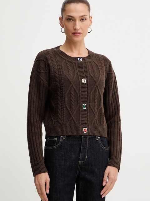 Liu Jo kardigan z dodatkiem wełny damski kolor brązowy ciepły MF5423 MS040 - zdjęcie produktu nr 1