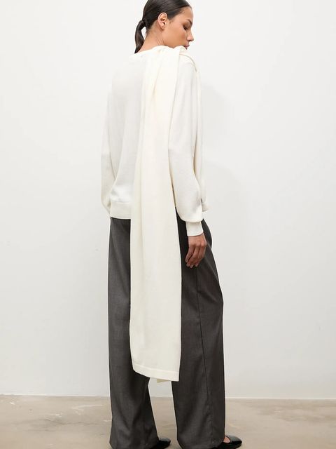 Answear.LAB sweter z wełny merino z szalem damski kolor beżowy lekki - zdjęcie produktu nr 1