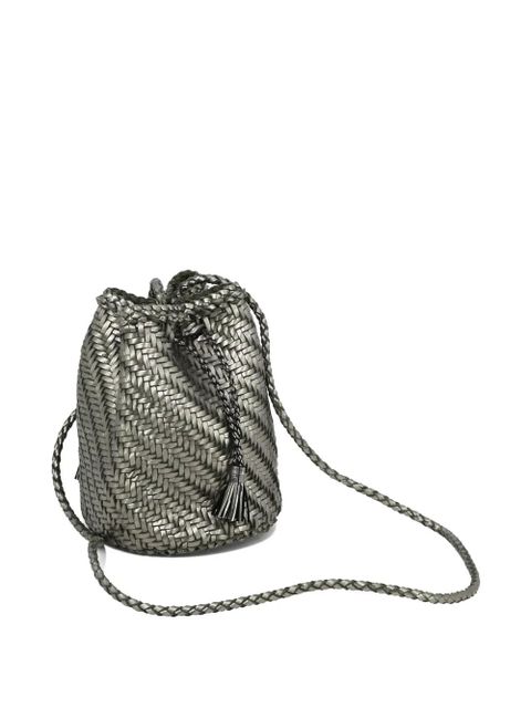 DRAGON DIFFUSION PomPom Double Jump woven-leather bucket bag - Silver
