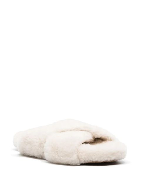 Yves Salomon crossover-strap shearling slippers - White - zdjęcie produktu nr 2