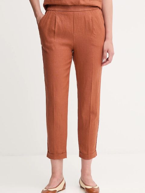 United Colors of Benetton spodnie lniane damskie kolor pomarańczowy proste high waist 4AGHDF079 - zdjęcie produktu nr 1