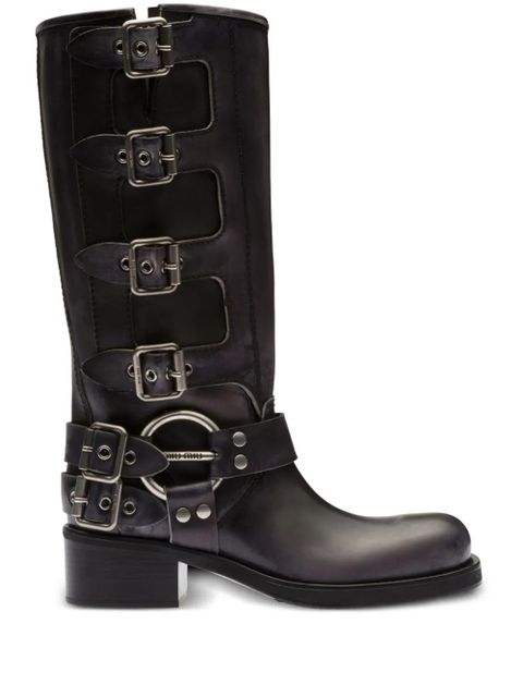 Miu Miu buckle-detail leather boots - Black - zdjęcie produktu nr 1