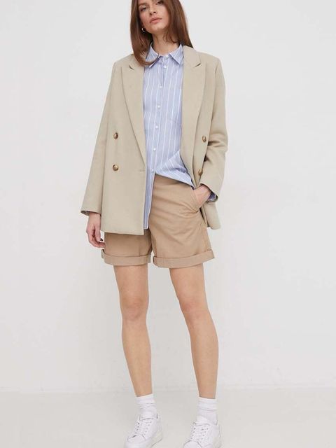 Tommy Hilfiger szorty damskie kolor beżowy gładkie high waist WW0WW42457 - zdjęcie produktu nr 2