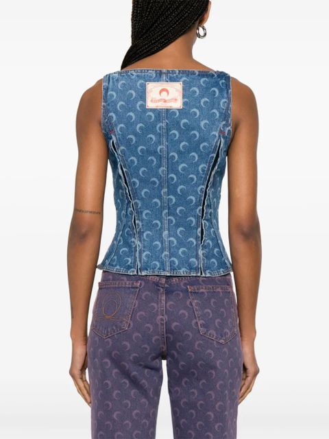 Marine Serre Moon laser denim bustier top - Blue