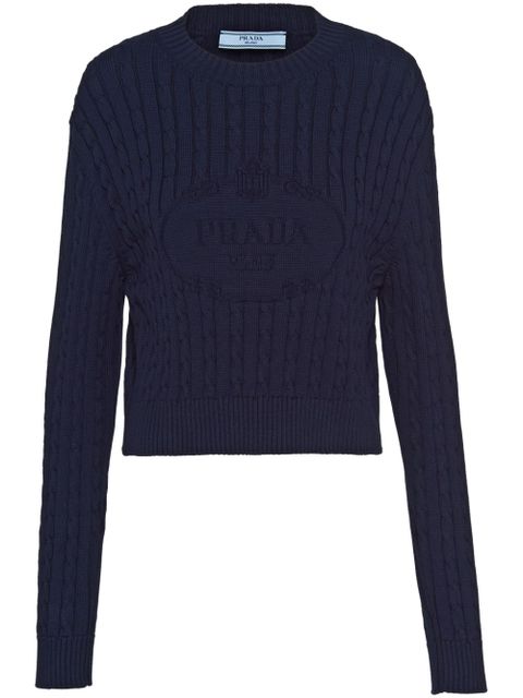 Prada logo-intarsia cable-knit jumper - Blue - zdjęcie produktu nr 1
