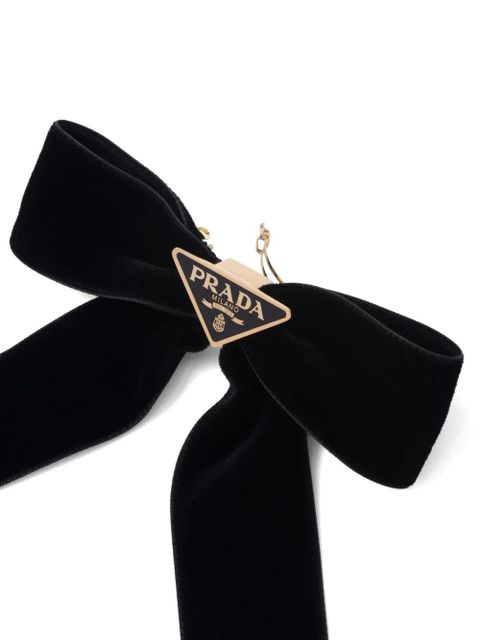 Prada triangle-logo bow velvet hair clip - Black - zdjęcie produktu nr 2
