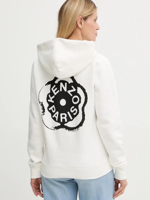 Kenzo bluza bawełniana damska kolor biały z kapturem z nadrukiem FG52HO2064MB - zdjęcie produktu nr 1