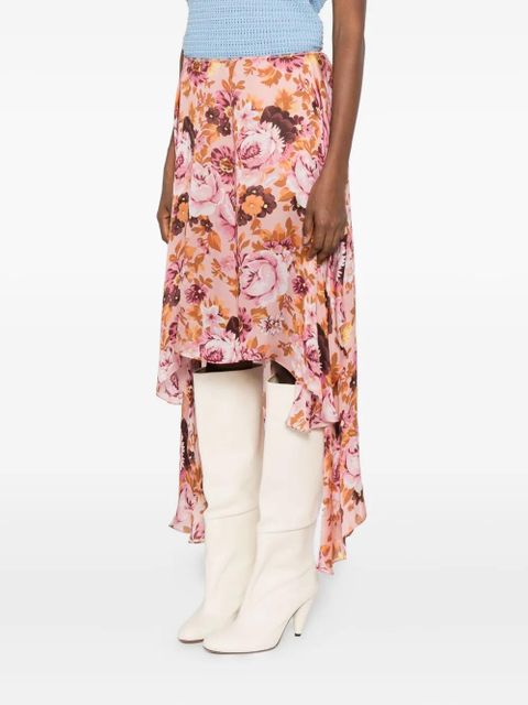 Chloé floral-print ruffled skirt - Pink