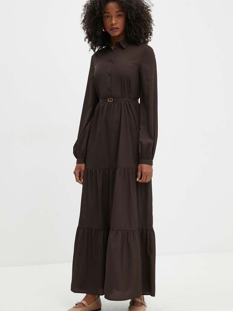 Twinset sukienka kolor brązowy maxi rozkloszowana 242TF2111