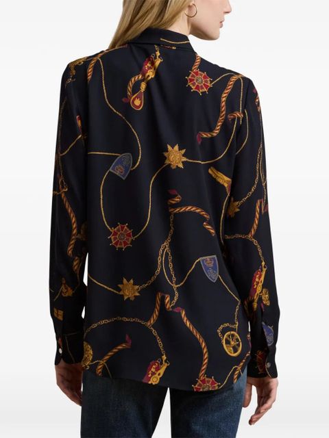 Lauren Ralph Lauren chain-print tie-neck blouse - Blue