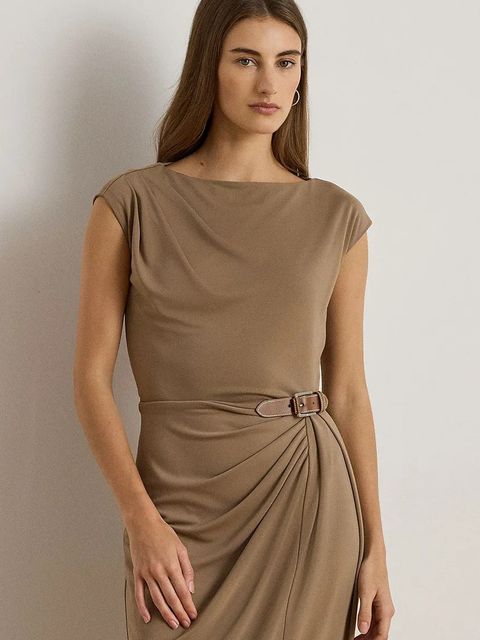 Lauren Ralph Lauren sukienka kolor brązowy midi dopasowana 200980221