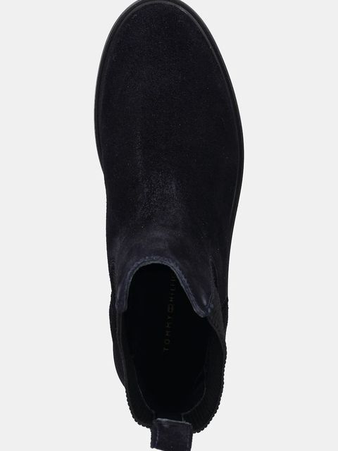 Tommy Hilfiger sztyblety zamszowe FLAG SUEDE CHELSEA BOOT damskie kolor granatowy na płaskim obcasie FW0FW08780