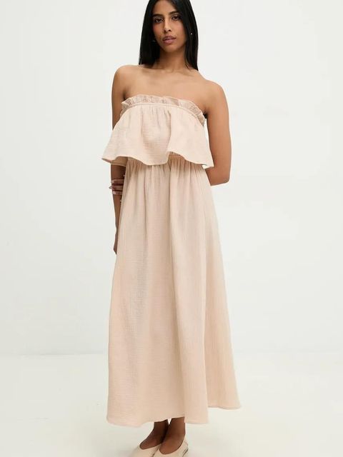Answear.LAB sukienka bawełniana kolor beżowy maxi rozkloszowana