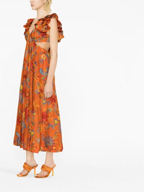 ZIMMERMANN Ginger floral-print silk midi dress - Orange
