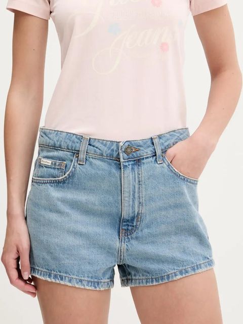 Guess Jeans szorty jeansowe damskie kolor niebieski gładkie high waist W5GD0Y D5O14 - zdjęcie produktu nr 1