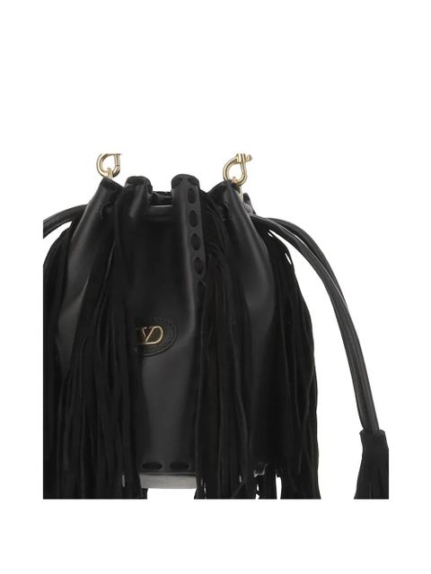 Valentino Garavani fringed leather shoulder bag - Black