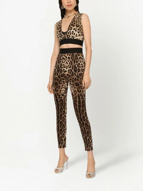 Dolce & Gabbana leopard-print stretch-silk leggings - Brown