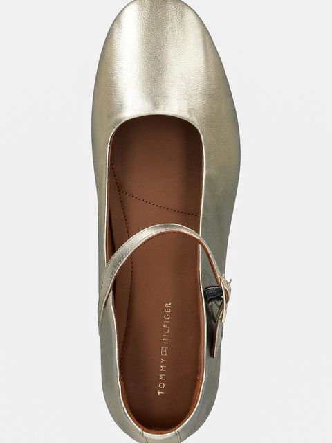Tommy Hilfiger baleriny skórzane HILFIGER GOLD BALLERINAS kolor złoty FW0FW09320