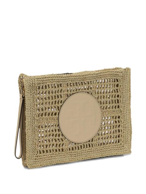 Tory Burch Ella logo-patch clutch bag - Neutrals