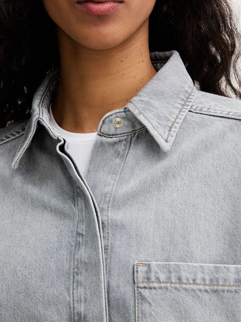 Marc O'Polo koszula jeansowa damska kolor szary relaxed z kołnierzykiem klasycznym 5000007394