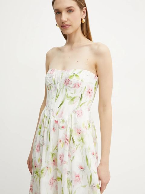 Bardot sukienka kolor biały midi rozkloszowana 58164DB3