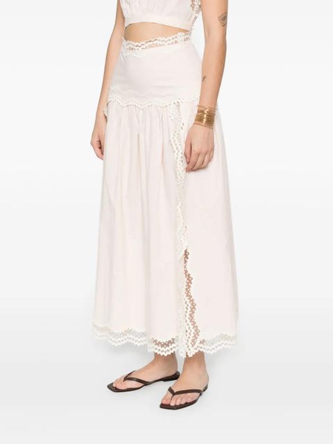 SANDRO Brune lace-trim A-line mid skirt - Pink