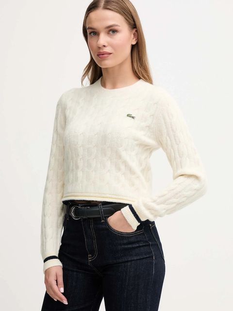 Lacoste sweter z dodatkiem wełny damski kolor beżowy AF4159 - zdjęcie produktu nr 1