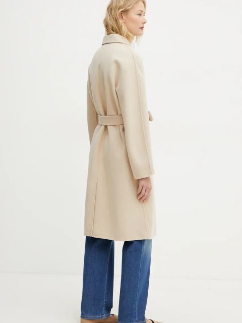 Weekend Max Mara płaszcz wełniany damski kolor beżowy przejściowy 2515011021600