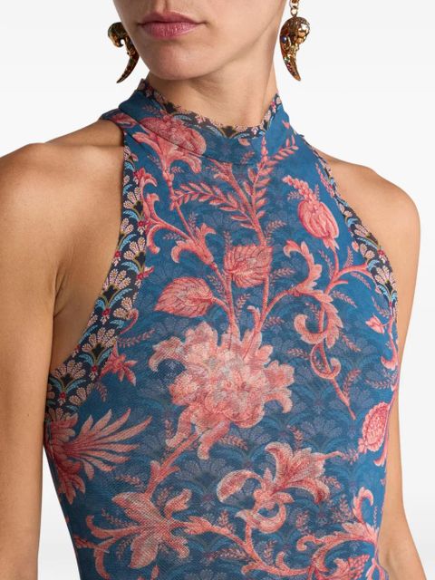 ETRO floral-print ruffled dress - Blue