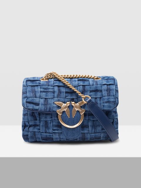 PINKO - Granatowa torebka z plecionego dżinsu Love Mini Puff Denim Intrecciato