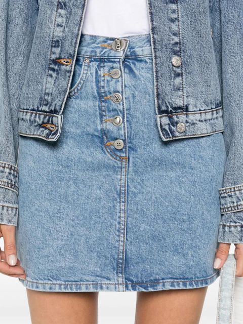 Moschino logo-engraved buttons denim skirt - Blue