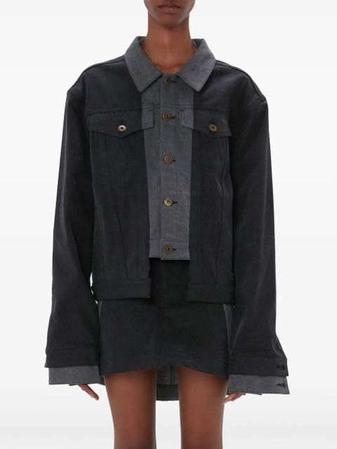 JW Anderson logo-appliqué layered denim jacket - Grey