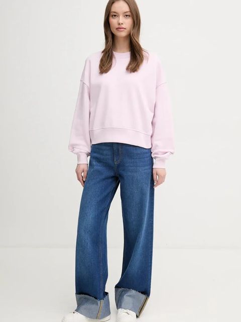 United Colors of Benetton bluza bawełniana damska kolor różowy z nadrukiem 3UNID109A