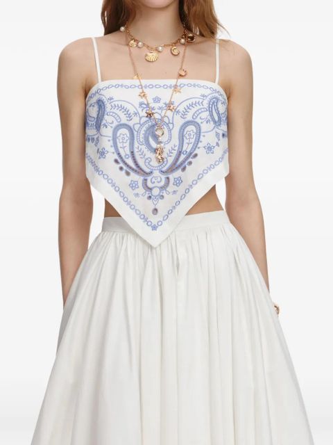 Self-Portrait embroidered bandana top - White