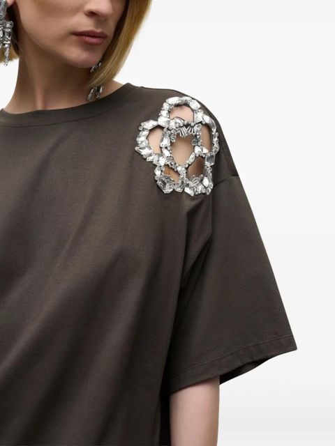 AREA crystal-cluster flower T-shirt - Grey