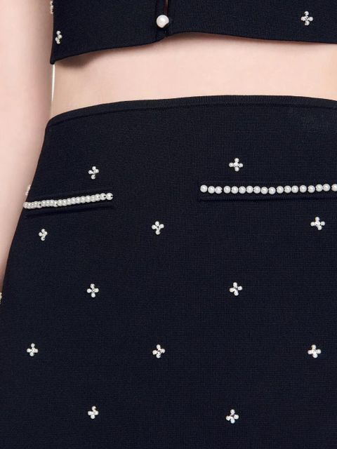 SANDRO rhinestone-embellished knit mini skirt - Black