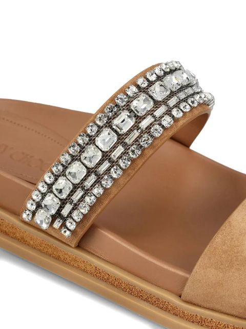 Jimmy Choo crystal-embellished flat sandals - Neutrals