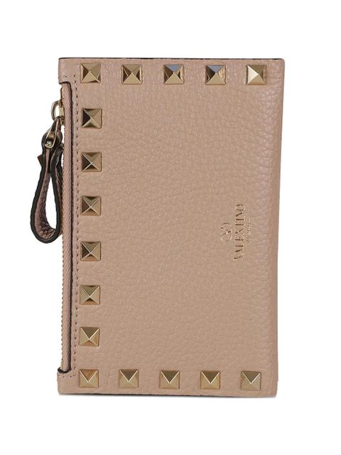 Valentino Garavani Rockstud zipped leather card holder - Neutrals - zdjęcie produktu nr 1