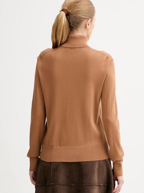 Calvin Klein sweter z dodatkiem wełny damski kolor brązowy lekki z golfem LV044D371G