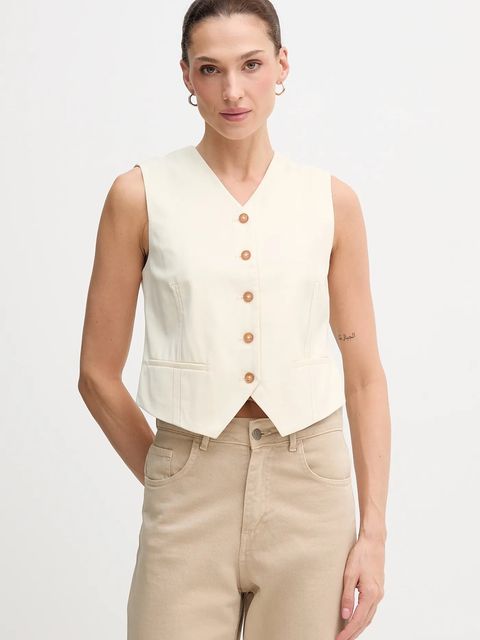 United Colors of Benetton kamizelka kolor beżowy jednorzędowa 2YVXDJ011