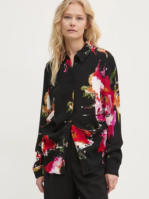 Desigual koszula NAGOYA damska kolor czarny regular z kołnierzykiem klasycznym 24WWCW15