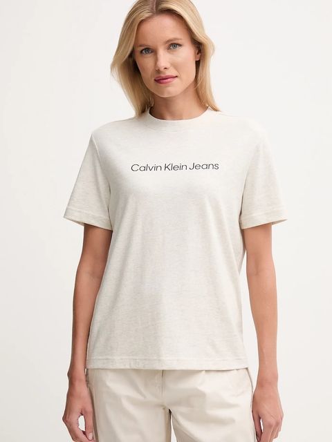 Calvin Klein Jeans t-shirt bawełniany damski kolor beżowy LV047C912G - zdjęcie produktu nr 1