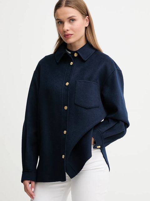 Tommy Hilfiger kurtka z dodatkiem wełny kolor granatowy przejściowa oversize WW0WW46558 - zdjęcie produktu nr 1