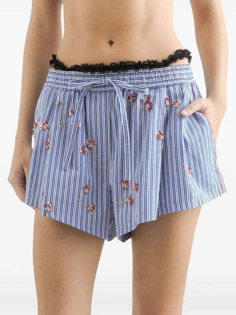 Dolce & Gabbana crystal flower-print cotton shorts - Blue