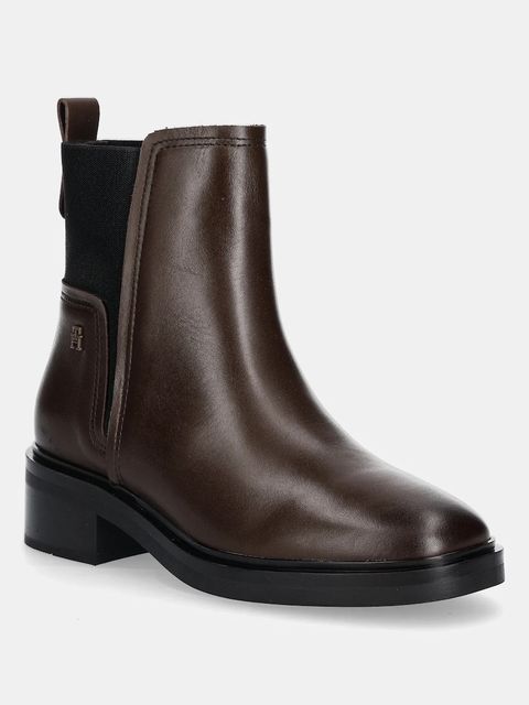 Tommy Hilfiger sztyblety skórzane TH MINIMAL LEATHER CHELSEA damskie kolor brązowy na słupku FW0FW08978 - zdjęcie produktu nr 1