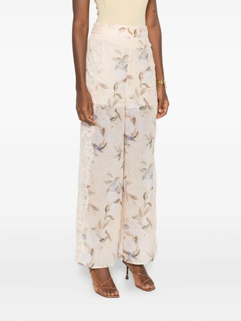 ZIMMERMANN floral-print lace-insert trousers - Neutrals
