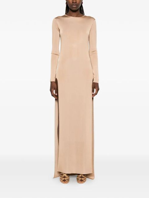 TOM FORD long-sleeve side-slit gown - Brown