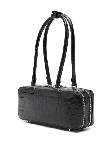 Self-Portrait crocodile-effect zip-top shoulder bag - Black